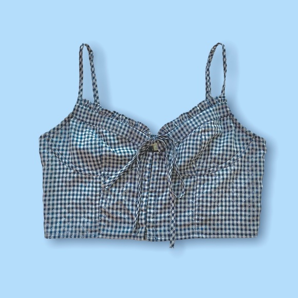 NWOT Pacsun Blue Gingham cropped tank - Picture 2 of 4
